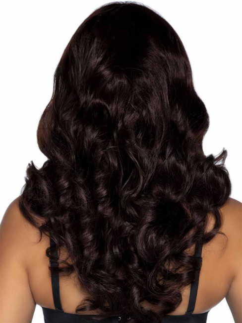 A2766, Brown Long Wavy Wig with Bangs Back View