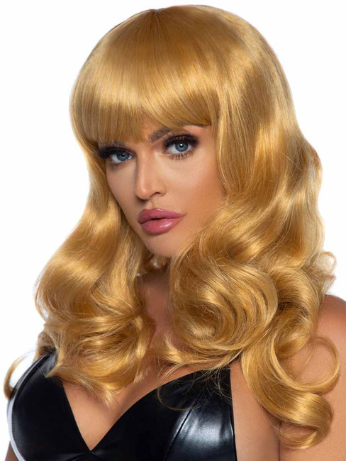 A2766, Blonde Long Wavy Wig with Bangs