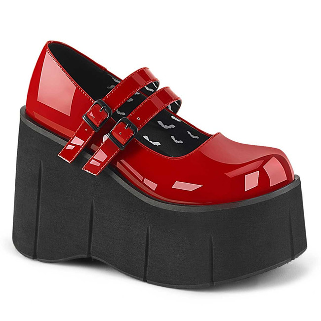 Kera-08 Red Double Strap Goth Platform Shoes by Demonia