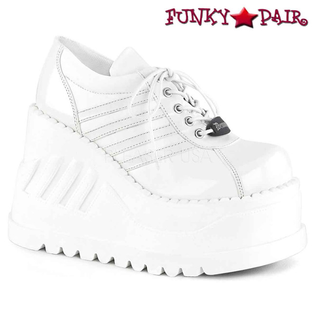 Stomp-08, White Platform Sneaker Shoes Demonia Women Shoes