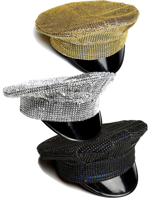 Patrol Hat with rhinestone overlay and vinyl brim.
