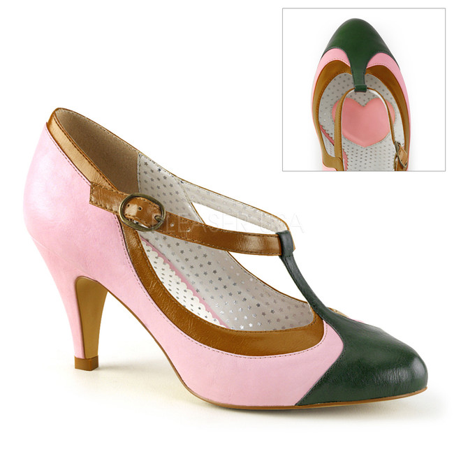 Peach-03, Baby Pink 3 Inch T-strap Pump