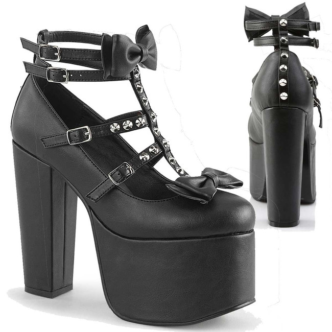 Torment-600, Block Heel T-strap Platform by Demonia Women's Shoes
