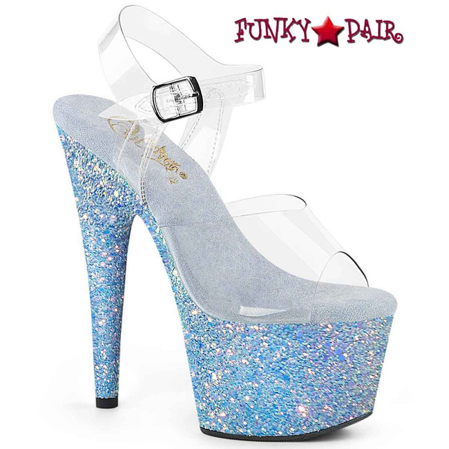 Adore-708LG, 7 Inch Lite Blue Glitter Heels by Pleaser