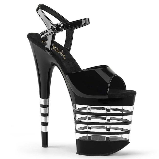 Flamingo-809LN, 8 Inch Black Line Platform Ankle Strap Sandal by Pleaser