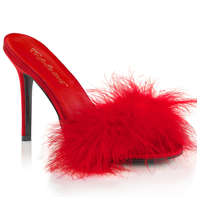 Classique-01F, 4 Inch Heel Red Marabou Slipper
