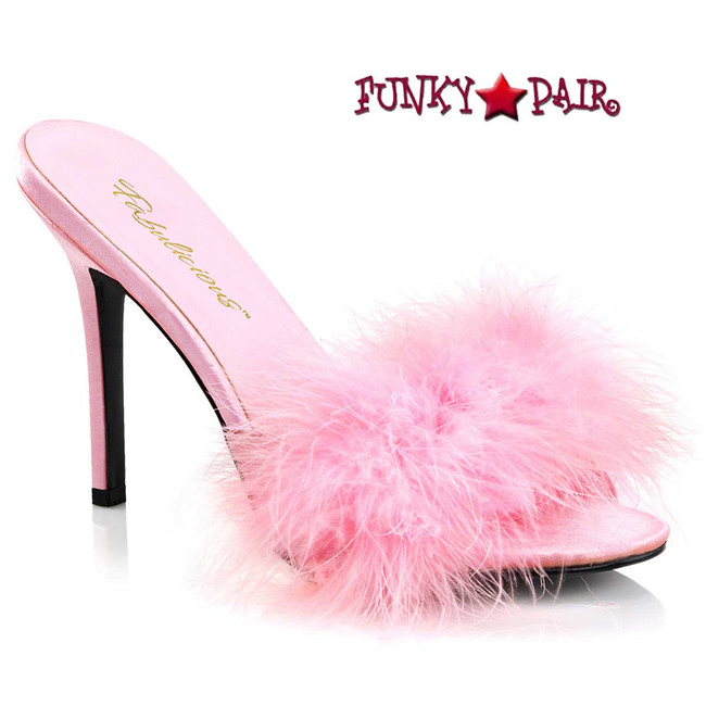 Classique-01F, 4 Inch Heel Baby Pink Marabou Slipper