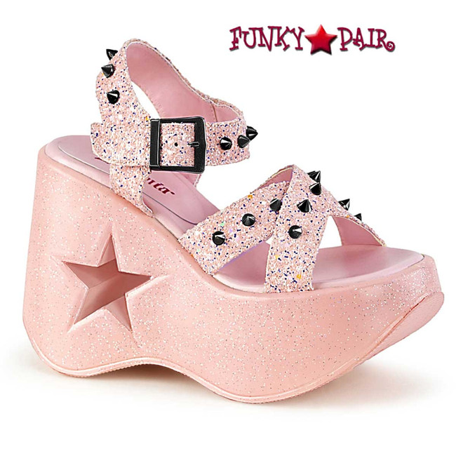 Dynamite-02 Baby Pink Wedge Platform Sandal with Spikes by Demonia Dynamite-02 Baby Pink Wedge Platform Sandal with Spikes by Demonia