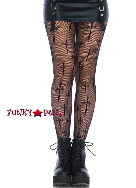 Black Plus Size Cross Net Tights (LA9753X) by Leg Avenue