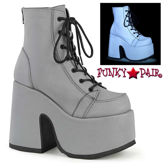 Camel-203, Grey UV Raver Platform Ankle Boots by Demonia