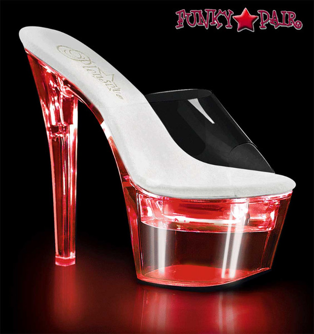 Flashdance-701, 7 Inch High Heel Slide with Red Lite-Up Platform