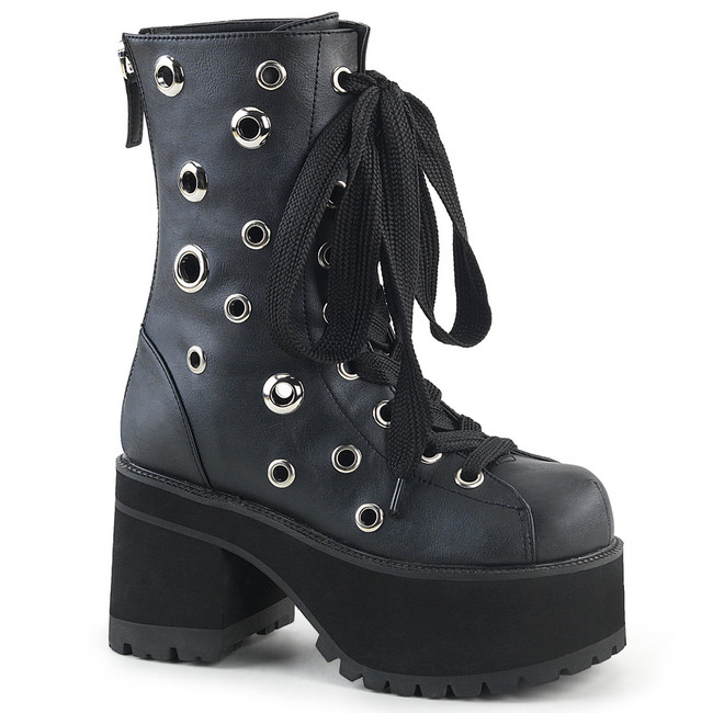 Ranger-310, Goth Chunky Heel Eyelets Ankle Boots by Demonia