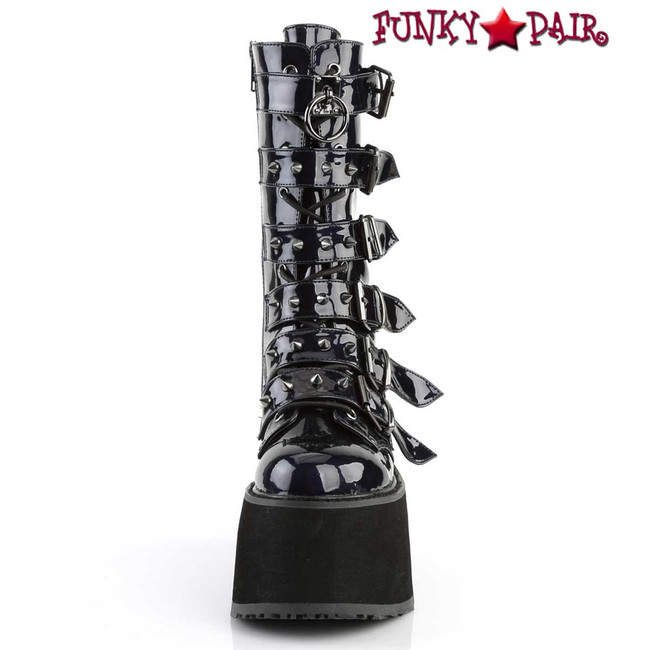 Damned-225 Women's Goth Buckle Straps Studded Boots by Demonia Front View