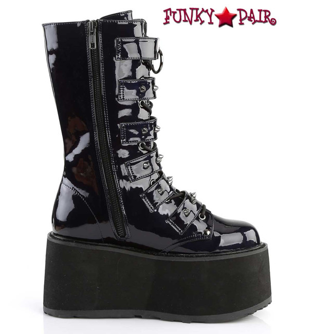 Damned-225 Women's Goth Buckle Straps Studded Boots by Demonia Zipper Side View