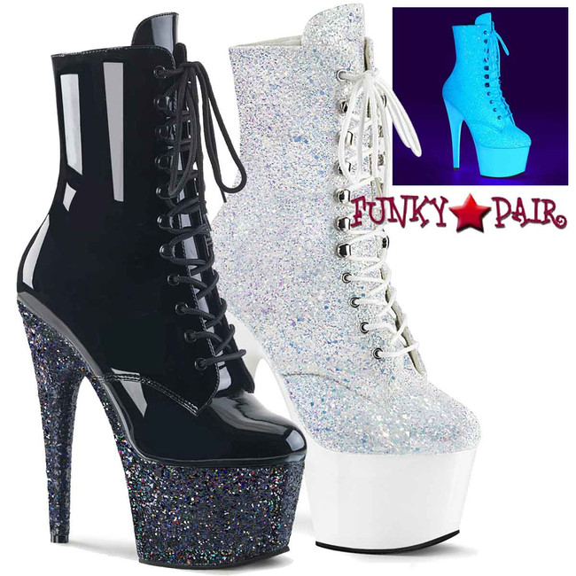 Pleaser Adore-1020LG, 7 Inch Glitter Platform Ankle Boots