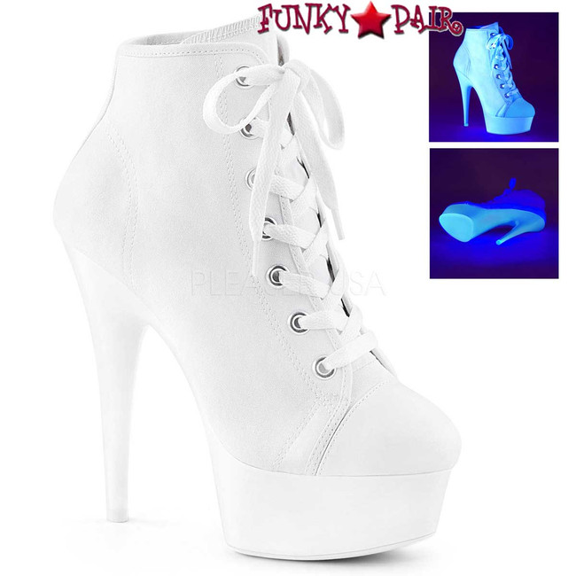 Pleaser | Delight-600SK-2, Neon Platform Canvas Sneaker Available Color: White