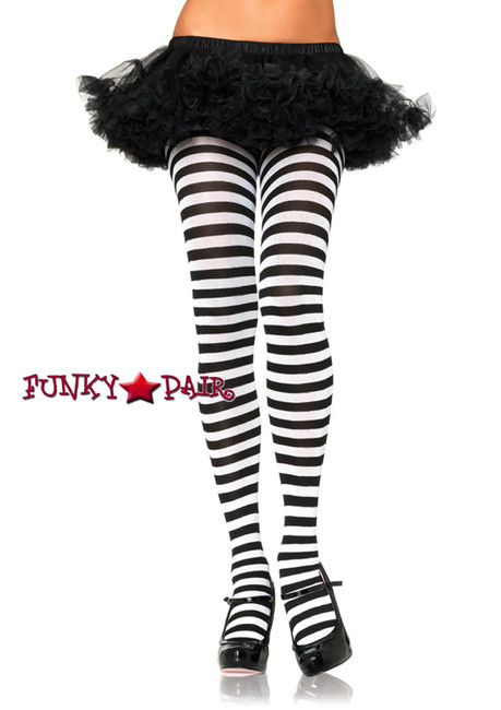 Nylon Striped Color Tights |Leg Avenue 7100 Color Black/White