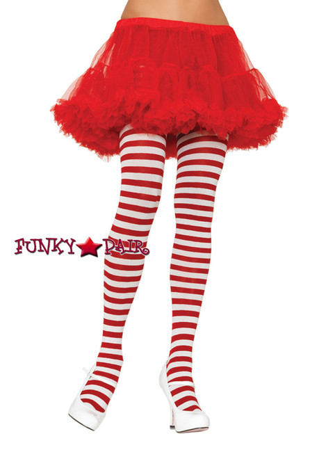 Nylon Striped Color Tights |Leg Avenue 7100 Color White/Red