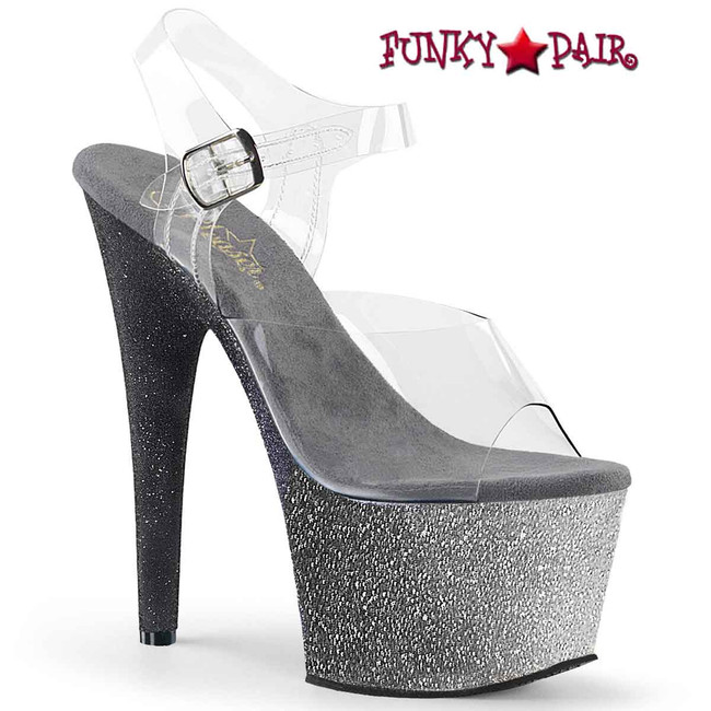 Pleaser Adore-708 Ombre, Silver 7 Inch Ankle Strap Sandal with Ombre Effect