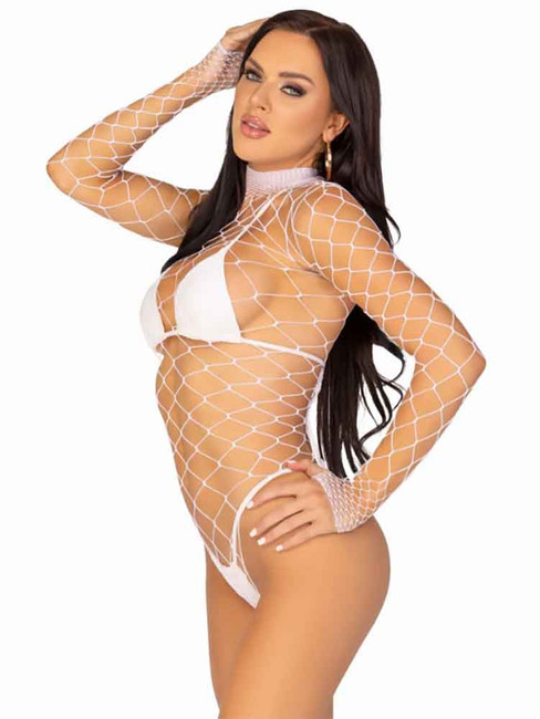 LA-89210, High Neck Fence Net Rave Outfits White Side View