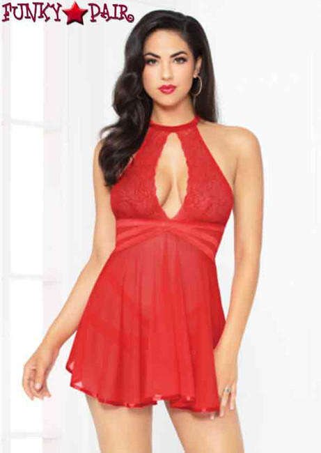 STM-10867, Lace and Mesh Babydoll color red