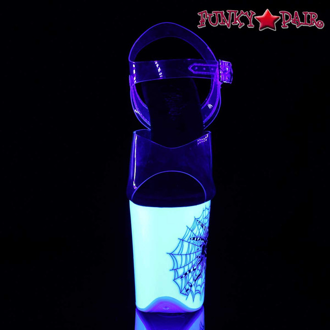 Flamingo-808SW, Front View 8" Blacklight Reactive Spider Stripper Shoes by Pleaser