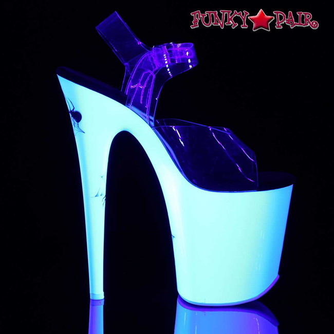 Flamingo-808SW, Side View 8" Blacklight Reactive Spider Stripper Shoes by Pleaser