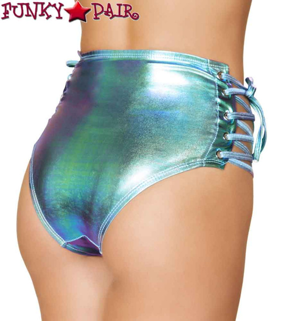 Roma | R- 3604, Rave High-Waisted Short with Side Lace-up. color foil iridescent back view