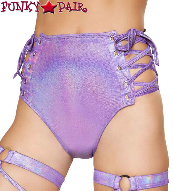 Roma | R- 3604, Rave High-Waisted Short with Side Lace-up. color Purple