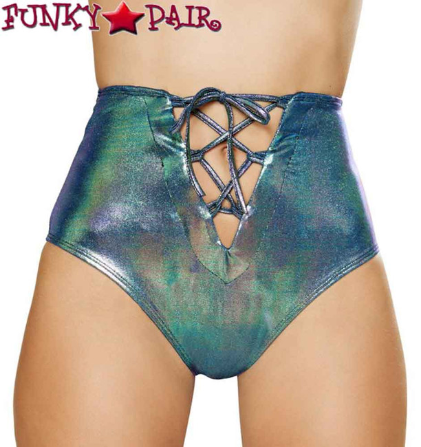 Rave High Waisted Shorts | Roma R-3611 color Iridescent Blue front view