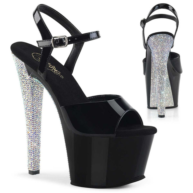 Sky-309CHRS, Rhinestones Platform and Heel Ankle Strap Sandal  By Pleaser USA