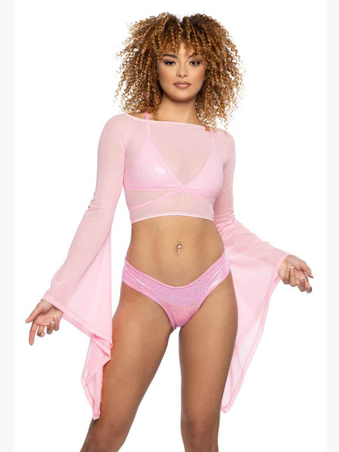 Baby Pink Mesh Gypsy Sleeve Top Rave Wear | J. Valentine JV-FF118