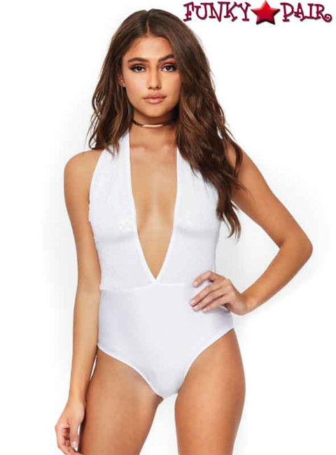 Rave Sequin Halter Bodysuit | Leg Avenue LA-86740 white front view