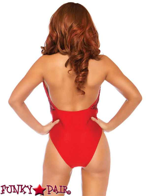 Rave Sequin Halter Bodysuit | Leg Avenue LA-86740 red back view