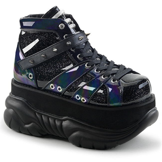 Neptune-100, Platform Lace-up Shoes color black Glitter