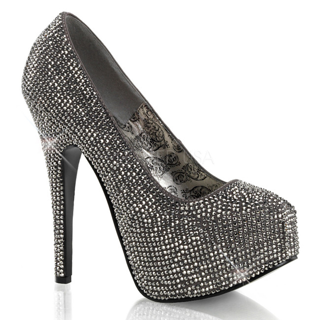 Bordello | Teeze-06R, Platform Rhinestones Pump Color Pewter