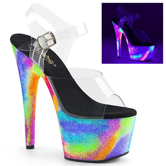 Pleaser | Adore-708GXY, Galaxy Effect Platform Ankle Strap Sandal