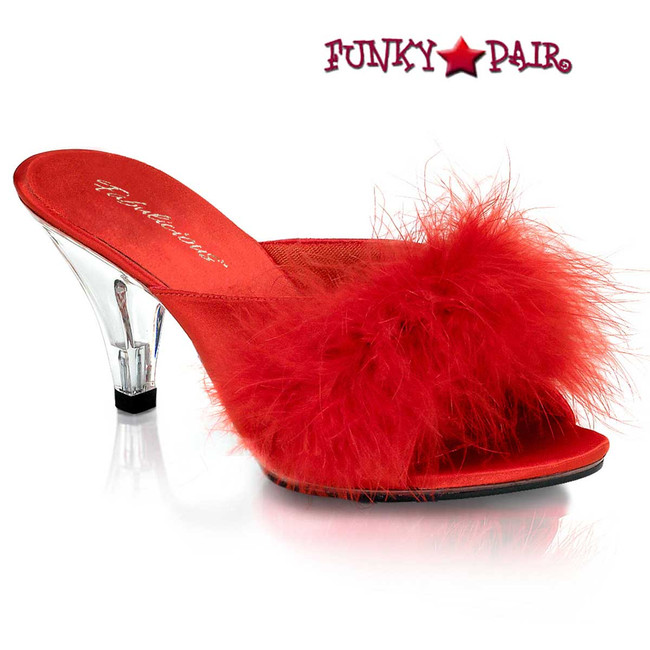 BELLE-301F, 3" Red Marabou Slipper by Fabulicious Shoes