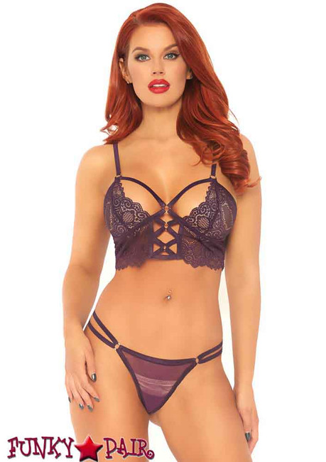 Leg Avenue | LA81577, Lace Bralette with G-string color plum
