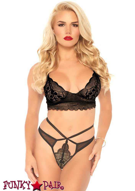 Leg Avenue | LA81578, Lace Bralette and Strappy Cut Bottom color black