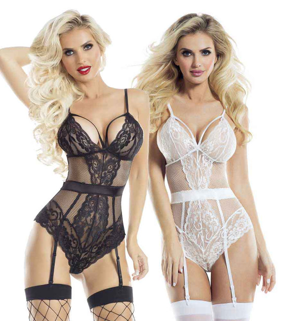 Lace Teddy with Bow Rave Wear Lingerie (AB6081) color available: black, white