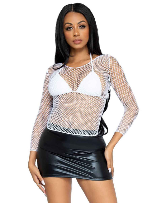 LA-8278, White long sleeved industrial net shirt by Leg Avenue