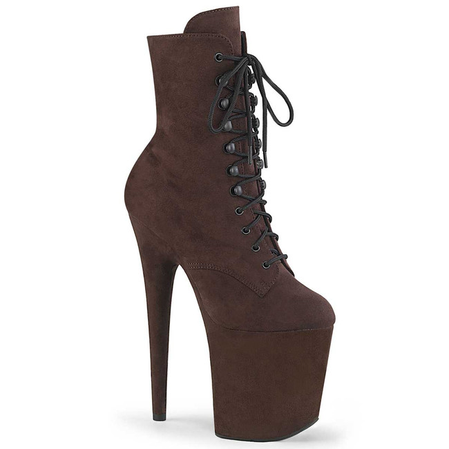 Flamingo-1020FS, 8" Brown Faux Suede Ankle Boots by Pleaser