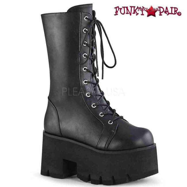 Demonia Boots | ASHES-105, Lace-up Mid-Calf Chunky Platform Boots