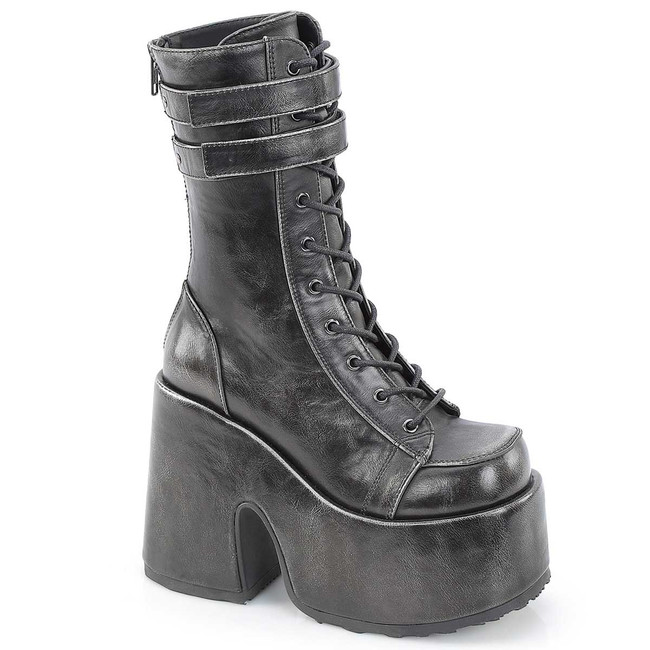 Camel-250 Black/Silver Women's Chunky Heel Mid-Calf Boots