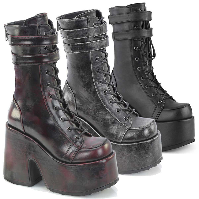 Camel-250 Women's Chunky Heel Mid-Calf Boots by Demonia Cult