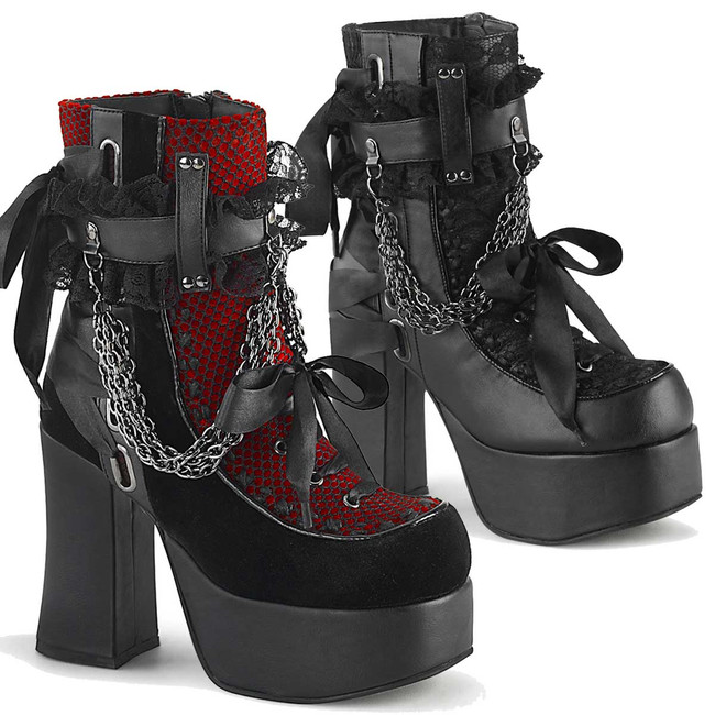 Chunky Heel Ankle Boots with Chains Demonia CHARADE-110,