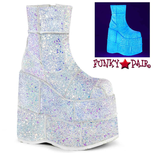 Demonia STACK-201G, Men's GOGO Platform Wedge Glitters Ankle Boots