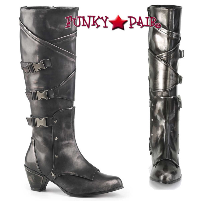 Funtasma | MAIDEN-8820, Cosplay Knee High Boots with Metal Buckles