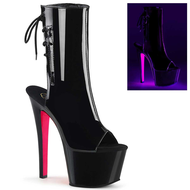 SKY-1018TT, BlackLight Stripper Heel Ankle Boots